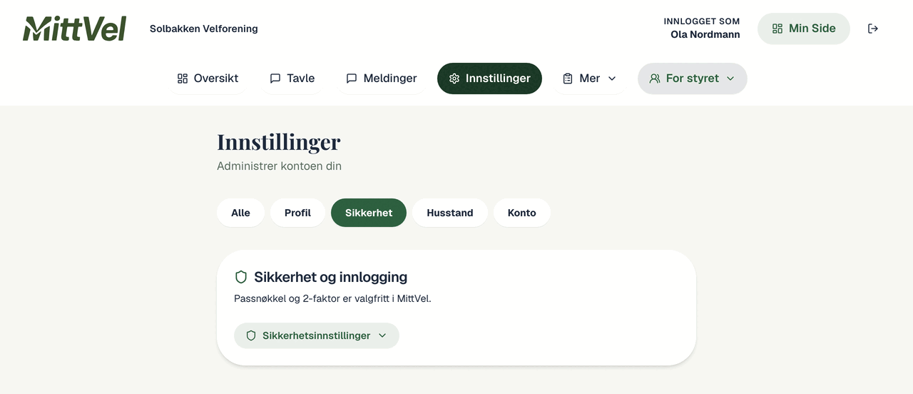 Sikkerhet og innlogging