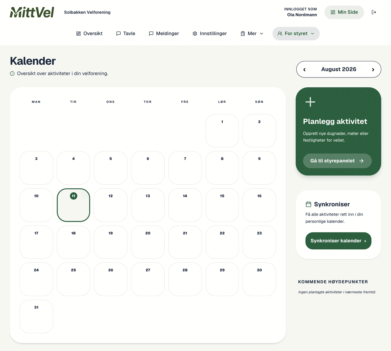 Kalenderen for medlemmer